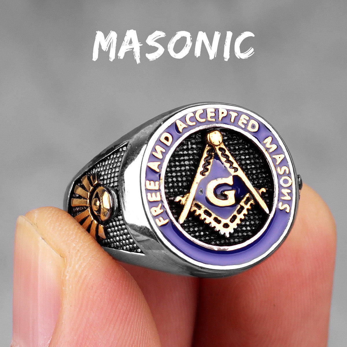 Mens Stainless Steel Compass Square Free Masonry Rings