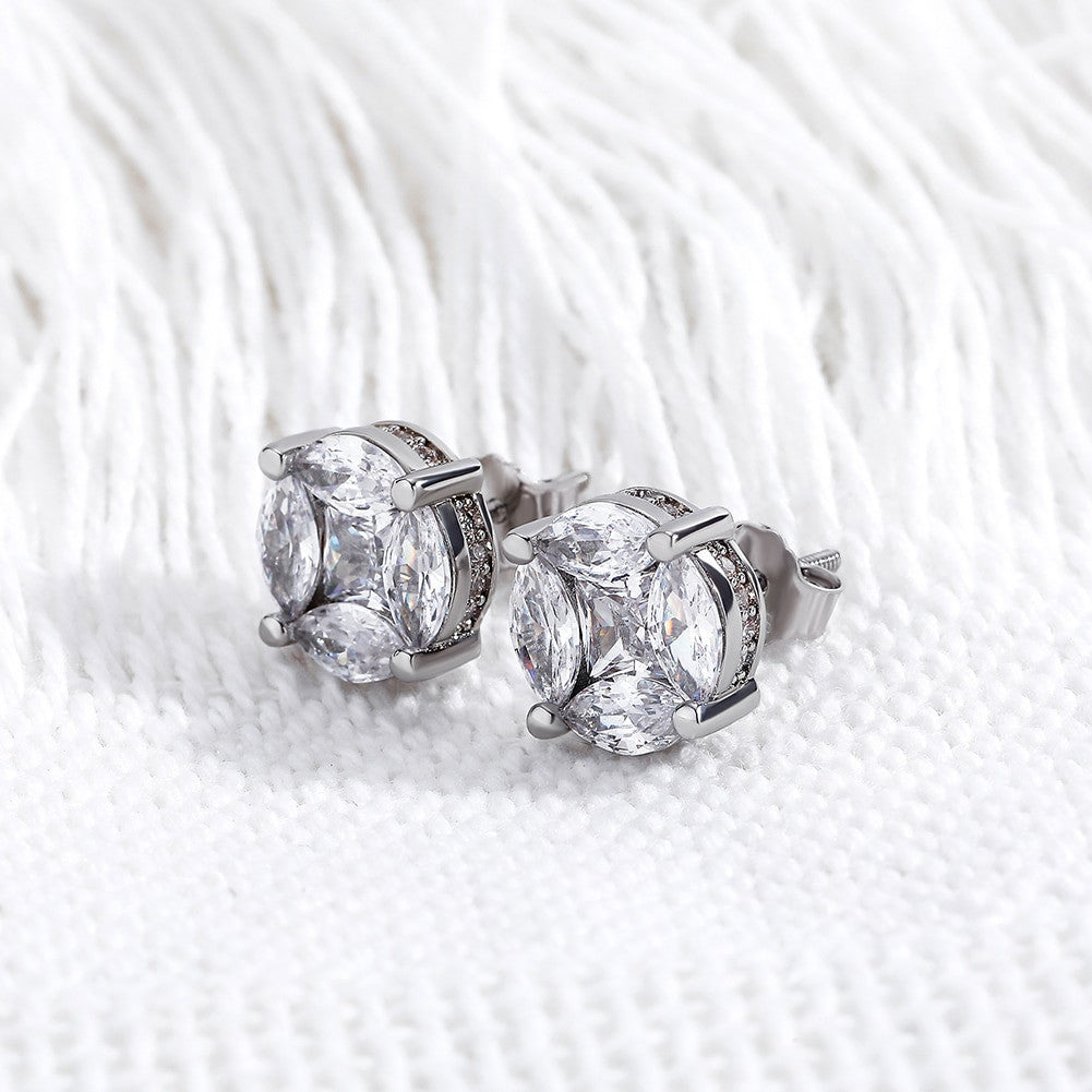 Flooded Ice Round Cluster Star Handset Simulate Diamond Bling Earrings