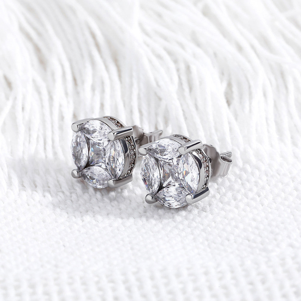 Iced 9MM Oval Cut VVS Diamond CZ Stone Screw Back Bling Earrings