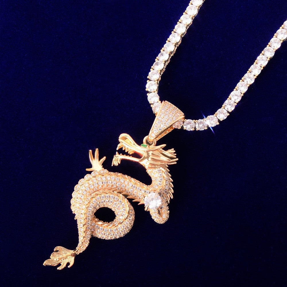 The Dragon's Temple | VVS Diamond CZ Coiled Flooded Ice Dragon Pendant