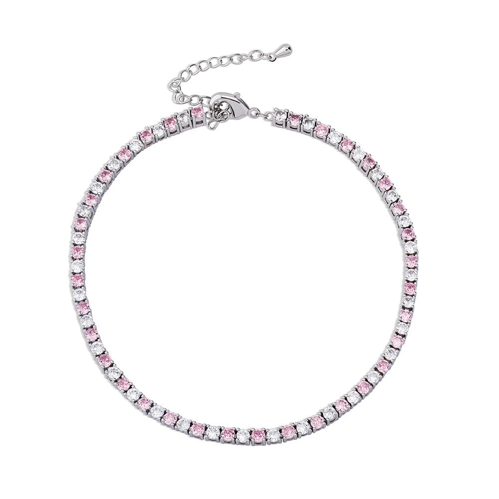 Rose Gold 14k 925 Silver Flooded Ice 4mm Tennis Chain Anklet Iced Ankle Bracelets