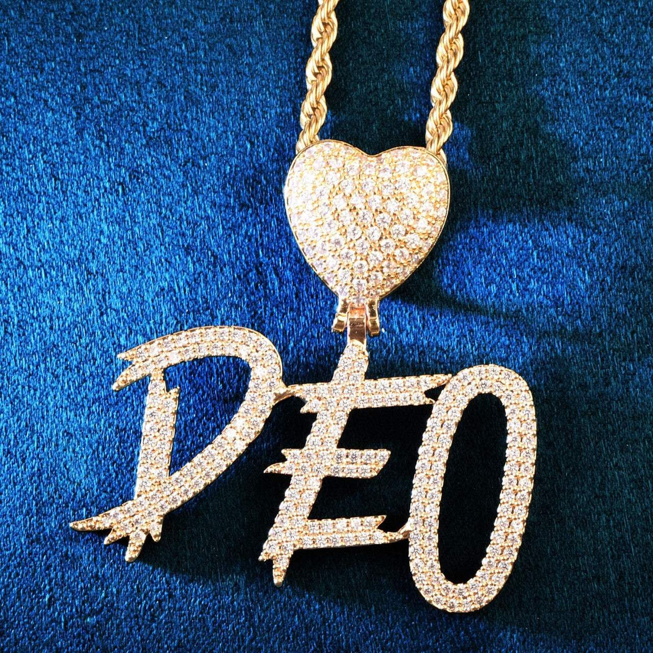 Frozen Ice 24k 925 Script Letters Initial Heart Custom Made Hip Hop Chain Necklace