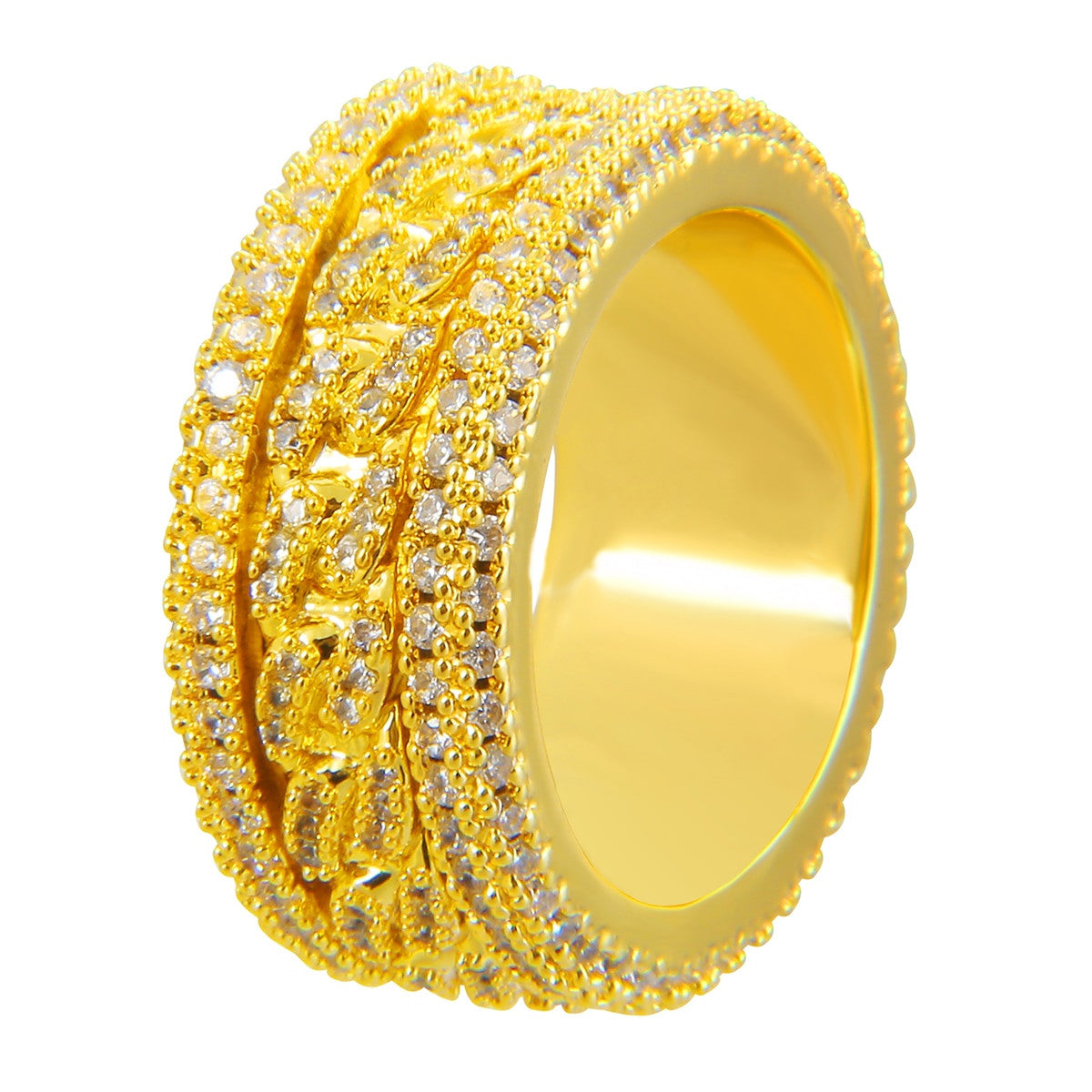 Mens Iced Rotating Thick Pharaoh Cut Micro Pave Blinged Out Hip Hop Rings