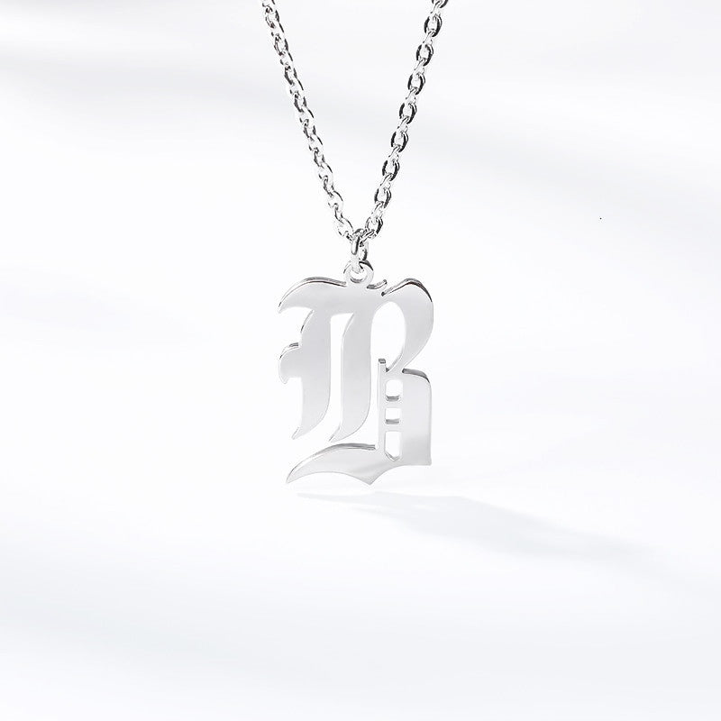 Platinum 14k Rose Gold Stainless Steel Gothic Old English A-Z Letter Initials Necklaces