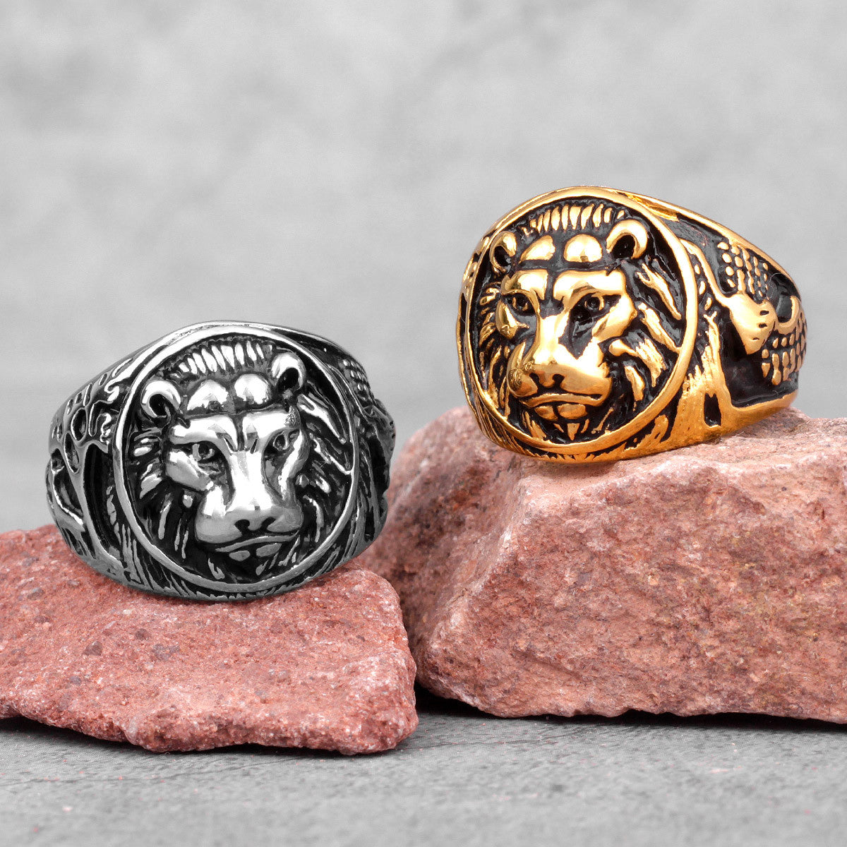 Mens King Of The Jungle 316L 14k Gold Silver No Fade Stainless Steel Street Wear Rings