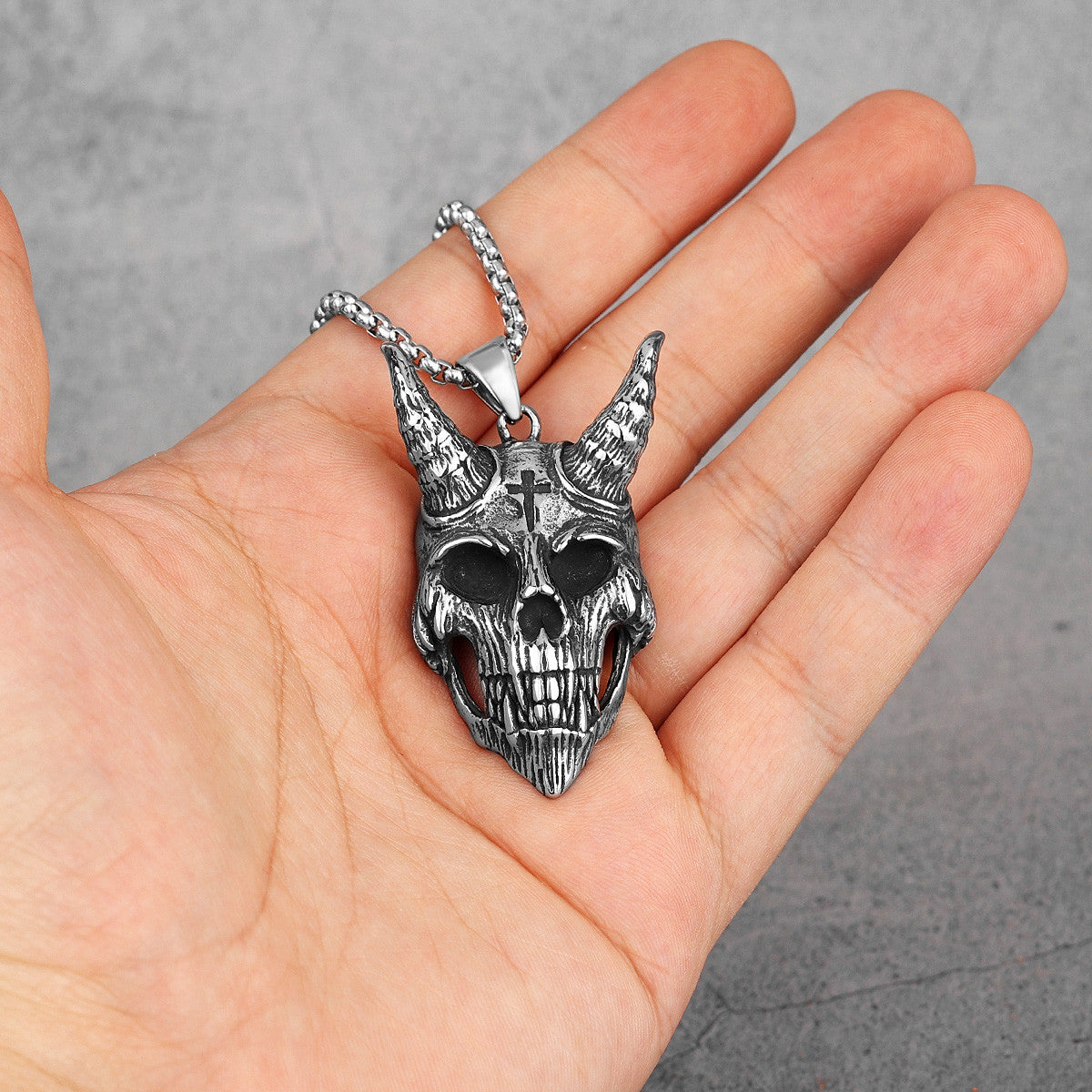 Fallen Angel Lucifer | No Fade Solid Stainless Steel Horned Skull Cross Pendant