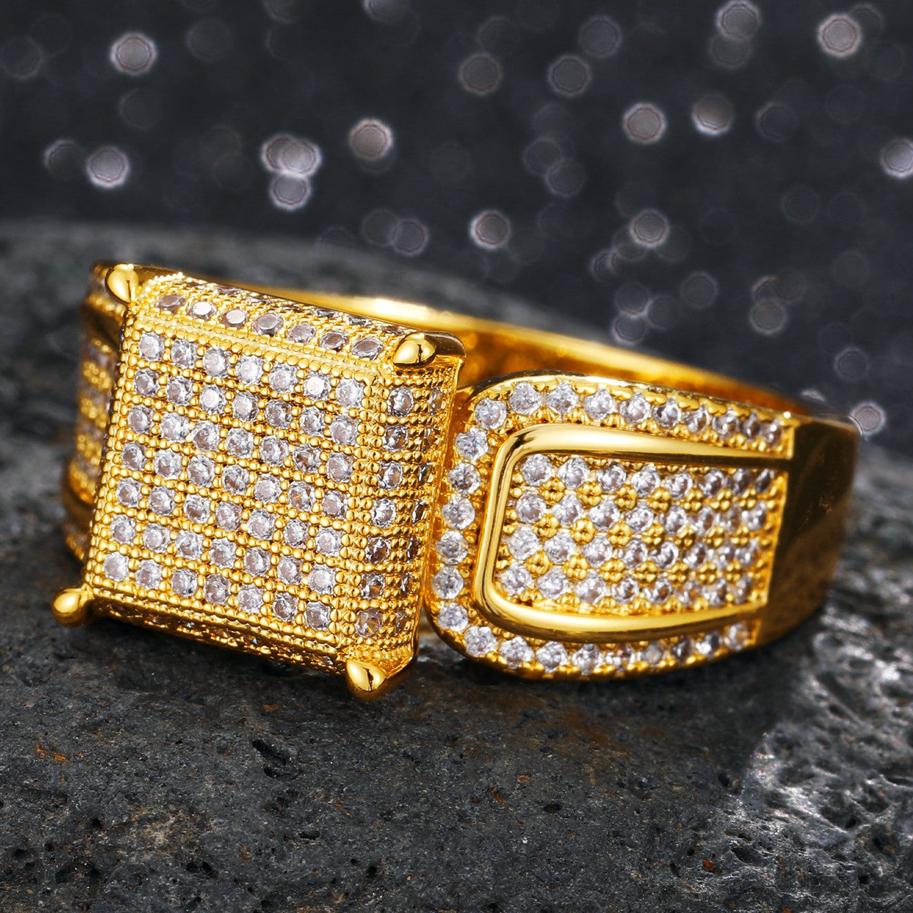 True Micro Pave Mens Flooded Ice Four Corner Hip Hop Rings