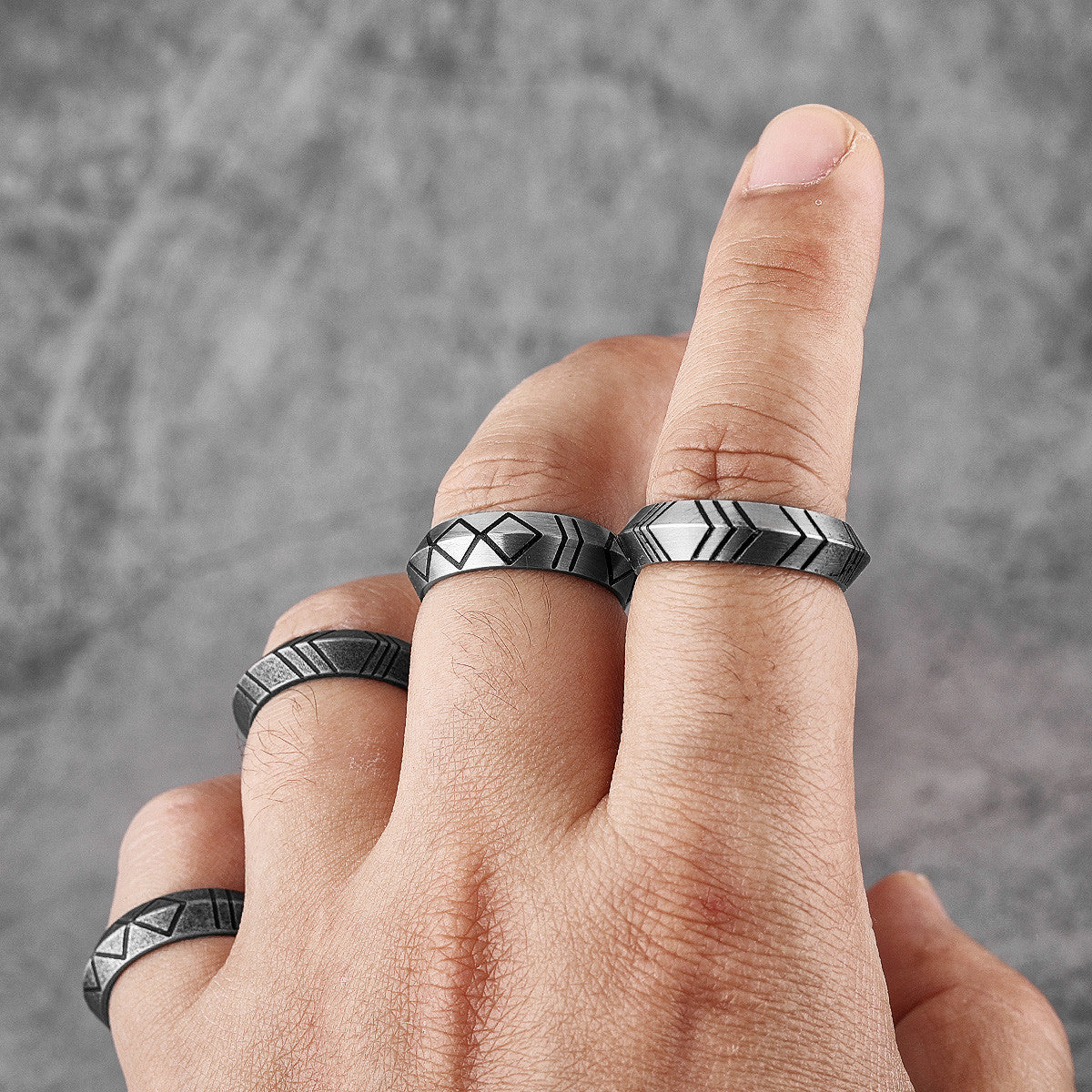 Rhombus Diagonal | 316L No Fade Star Craft Striped Stainless Steel Men's Unique Mysterious Rings
