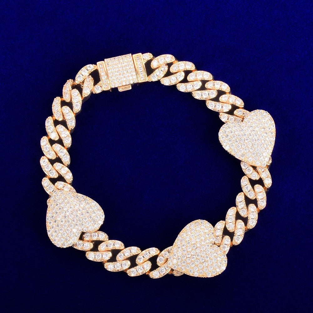24k Gold .925 Silver Rose Gold Big Heart Love 10mm Miami Cuban Link Bracelet