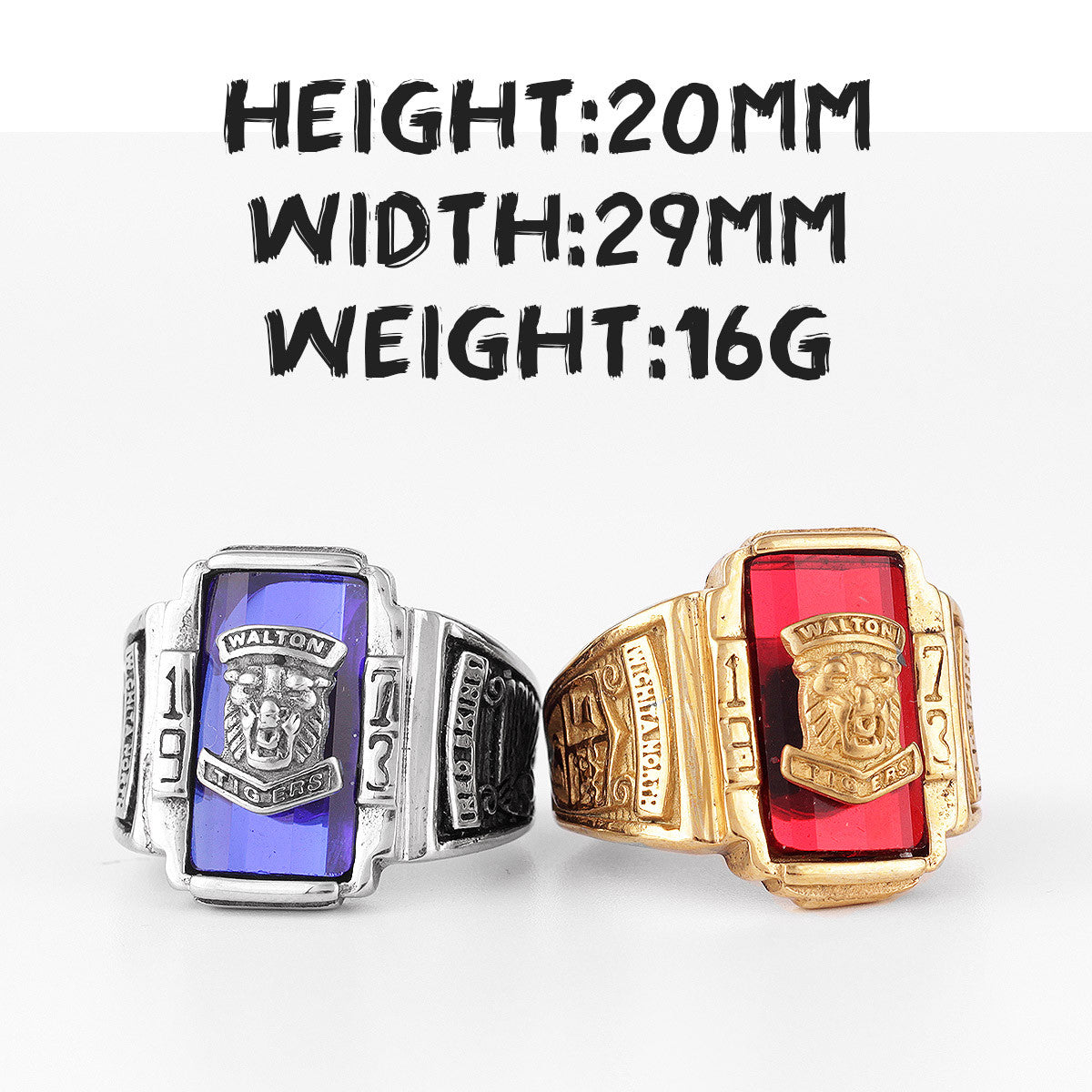 1973 Walton Tiger |14k Gold Over No Fade Stainless Steel CZ Luxury Men's Rings