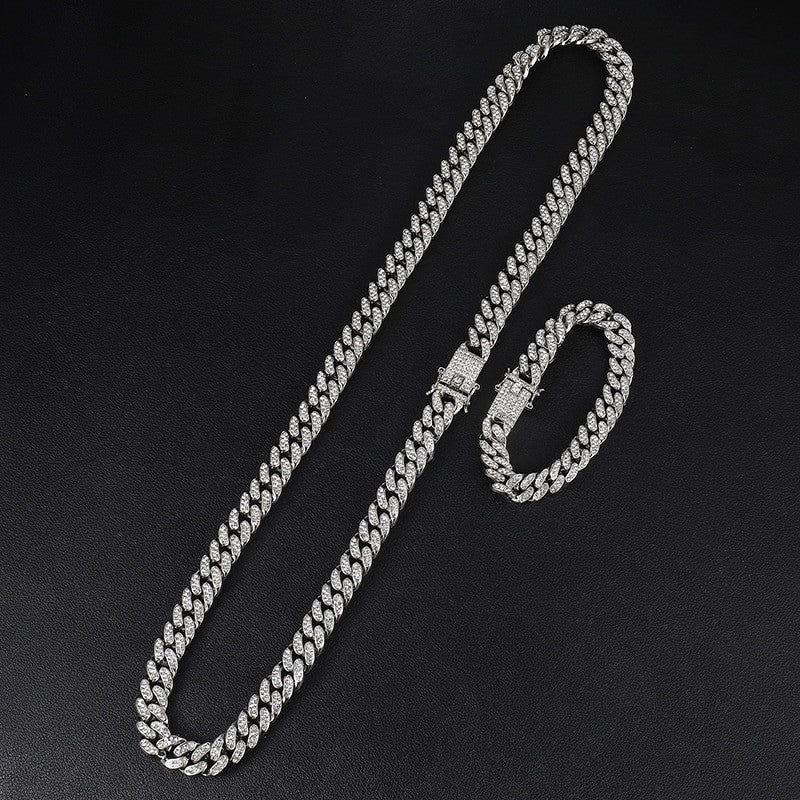 Fire Starter | Hip Hop 13mm Fully Iced Paved Miami Cuban Link Chain Bracelet Set