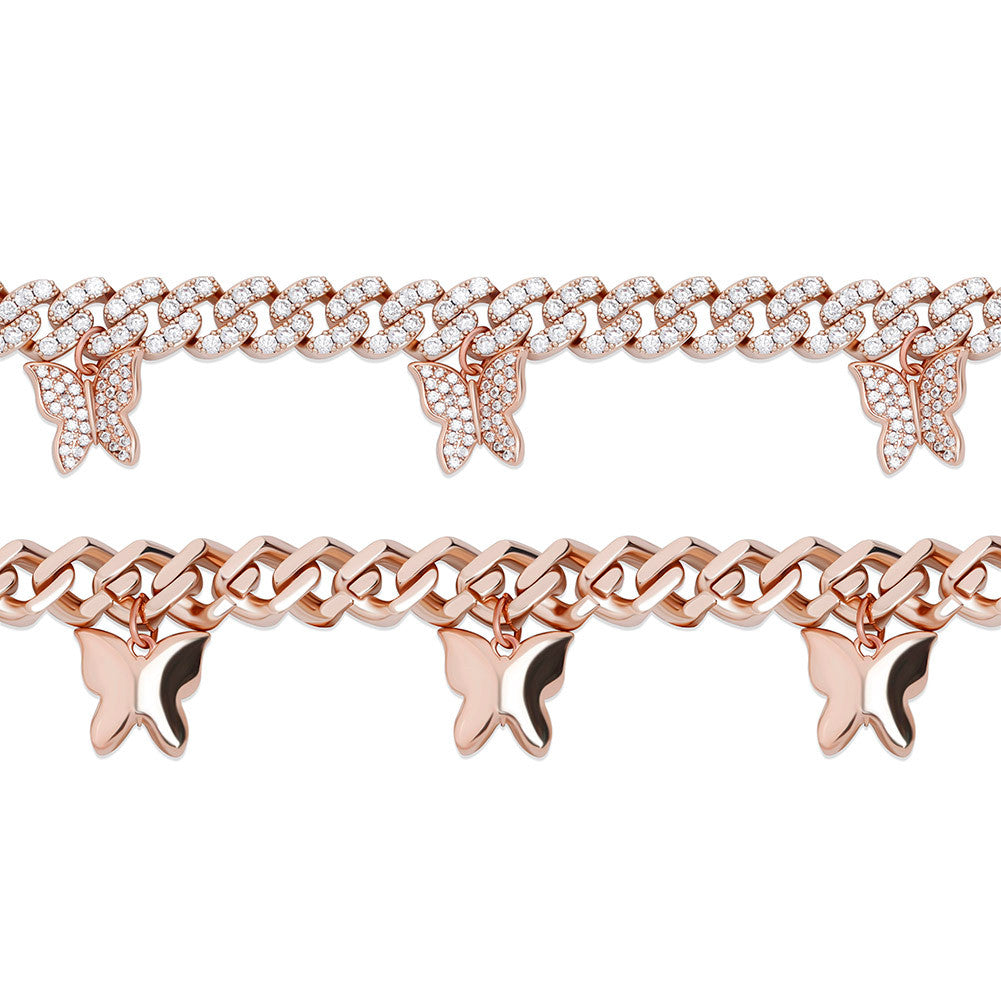 Ladies Casual Street Wear Butterfly Miami Cuban Link Chain Bracelet