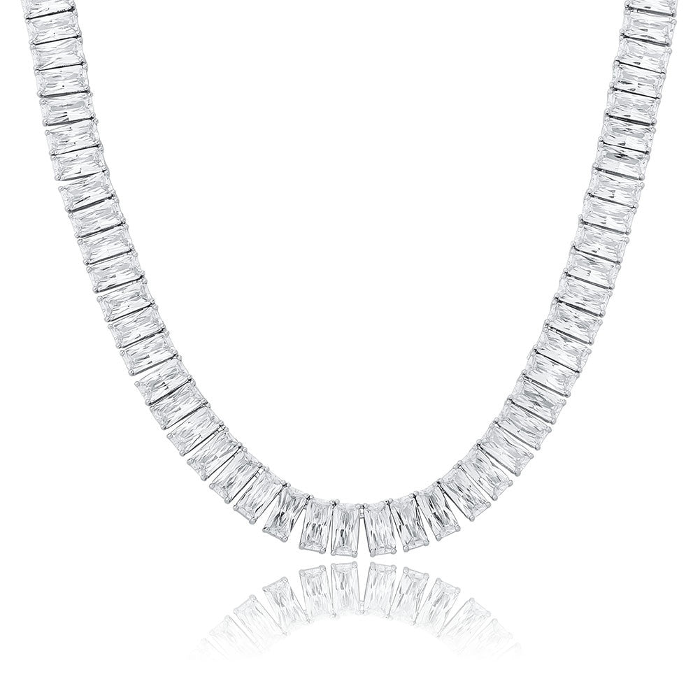 Pink Ice 10mm 14k Gold 925 Silver Baguette Chain Necklace