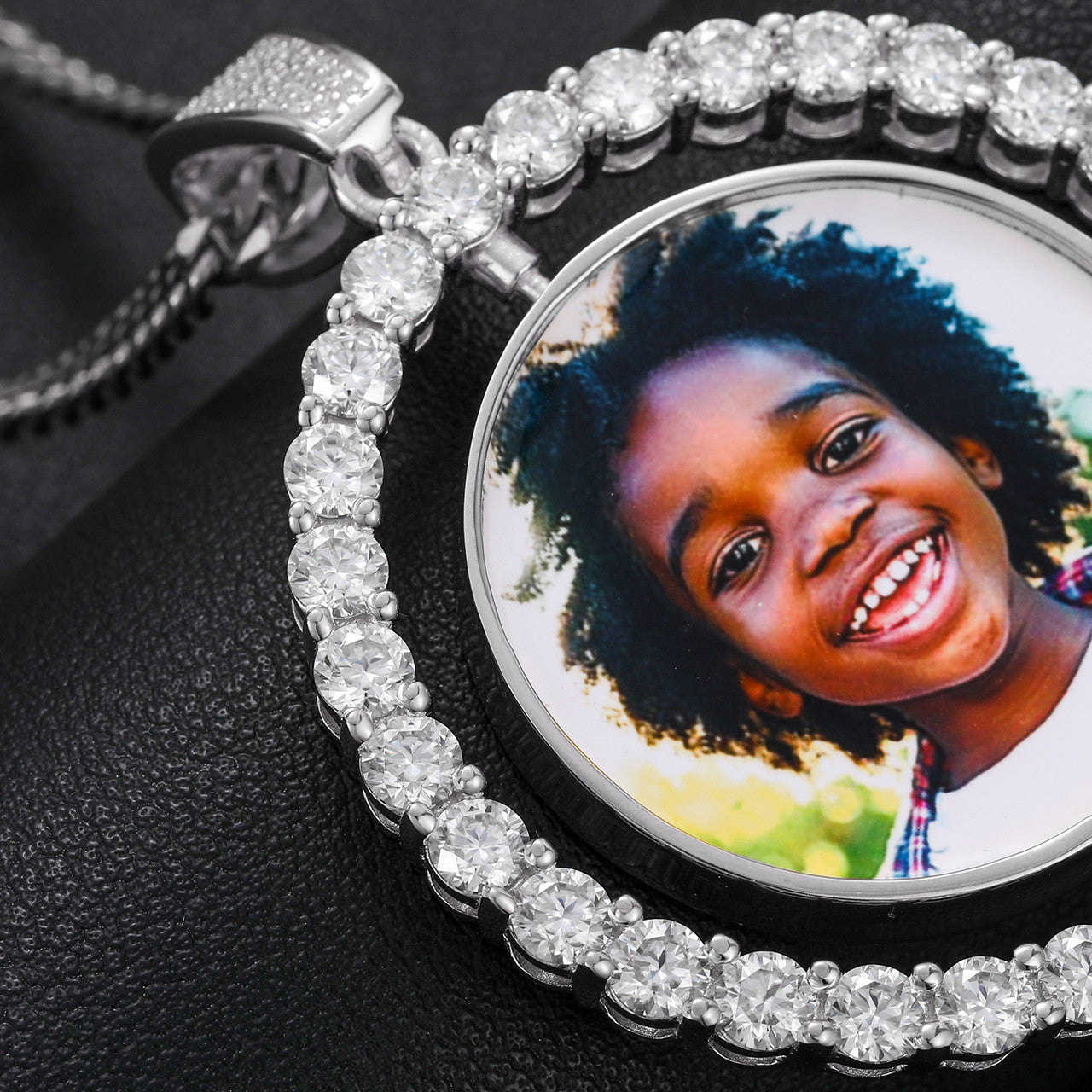 Genuine Diamond Custom Made .925 Sterling Silver Double Sided Hip Hop Photo Necklace