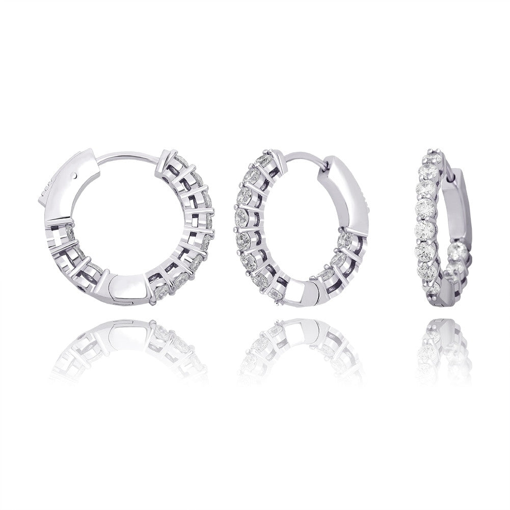 Women's Gold Silver Rose Gold All Ice Small Round Hoop Bling Earrings