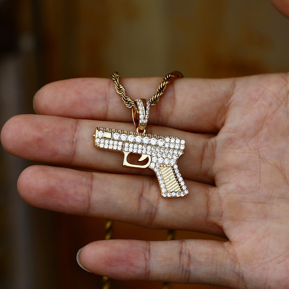 Golden Gunner | 925 Sterling Silver over 18k Gold 380 Pistol Hip Hip Pendant