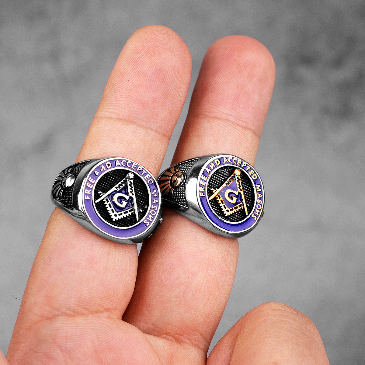 Mens Stainless Steel Compass Square Free Masonry Rings