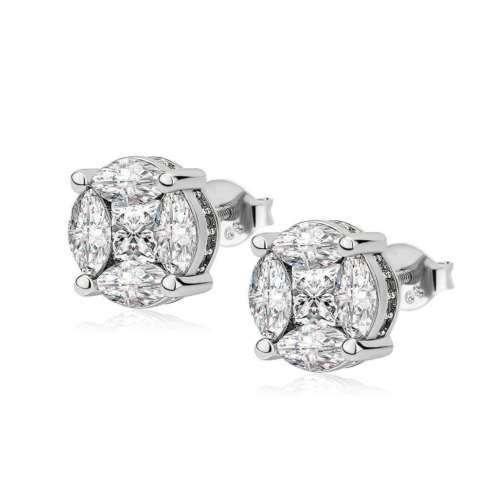 Iced 9MM Oval Cut VVS Diamond CZ Stone Screw Back Bling Earrings