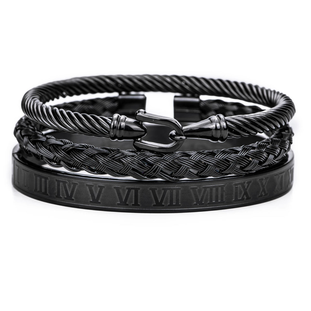 Royal Luxe | 3 Piece Luxury Cable Wire No Fade Stainless Steel Horseshoe Buckle Bracelets