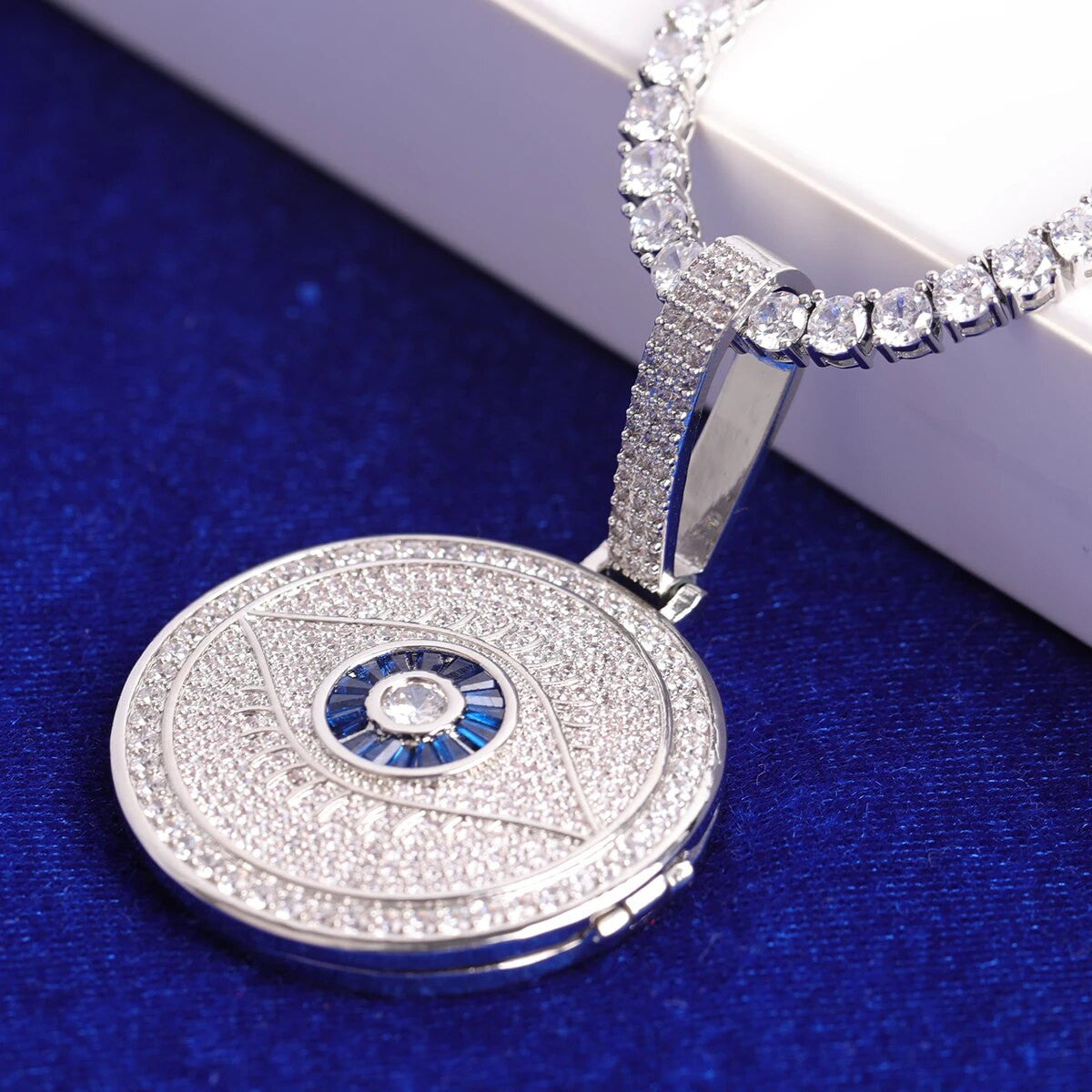 All Seeing Eye Flooded Ice Hip Hop Photo Picture Pendant Micro Pave Chain Necklace