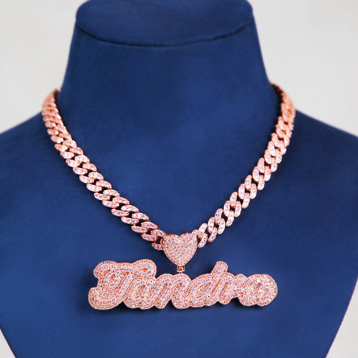 Pink Twilight | Cluster Stone Iced VVS Diamond CZ Prong Set Custom Necklace