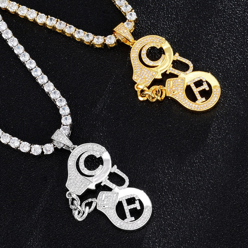 Flooded Ice Handcuffs CUF 18k Gold .925 Silver Hip Hop Pendant Chain Necklace
