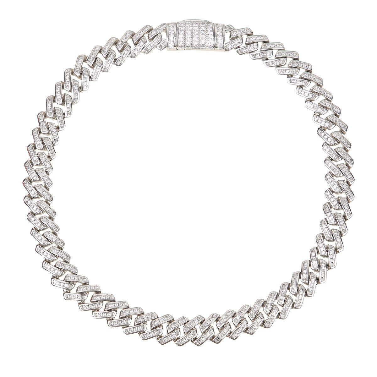 3A Flooded Ice 11mm Solid Baguette 24k Yellow 18k White Gold Miami Cuban Link Chain