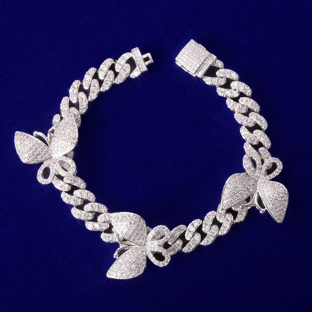 925 Silver Butterfly AAA Pave Ankle Bracelet