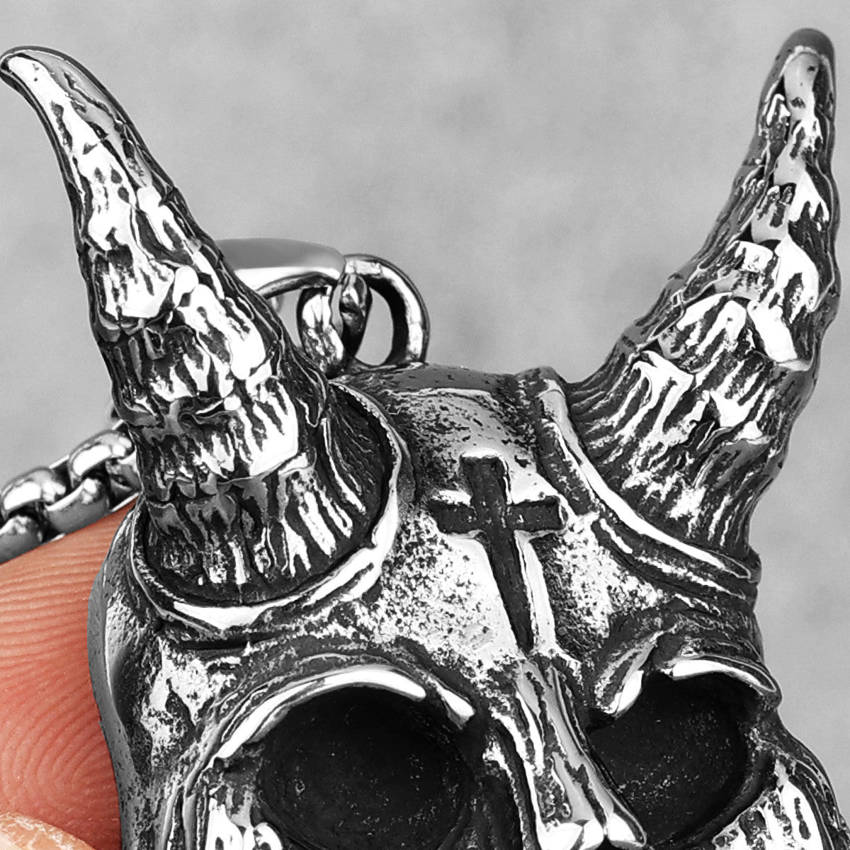 Fallen Angel Lucifer | No Fade Solid Stainless Steel Horned Skull Cross Pendant