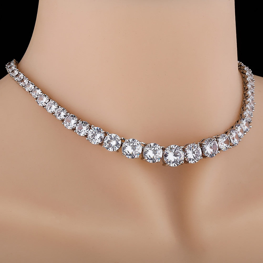 Ladies Irregular Flooded Ice AAA Prong Set Stone Tennis Choker Chain Necklace