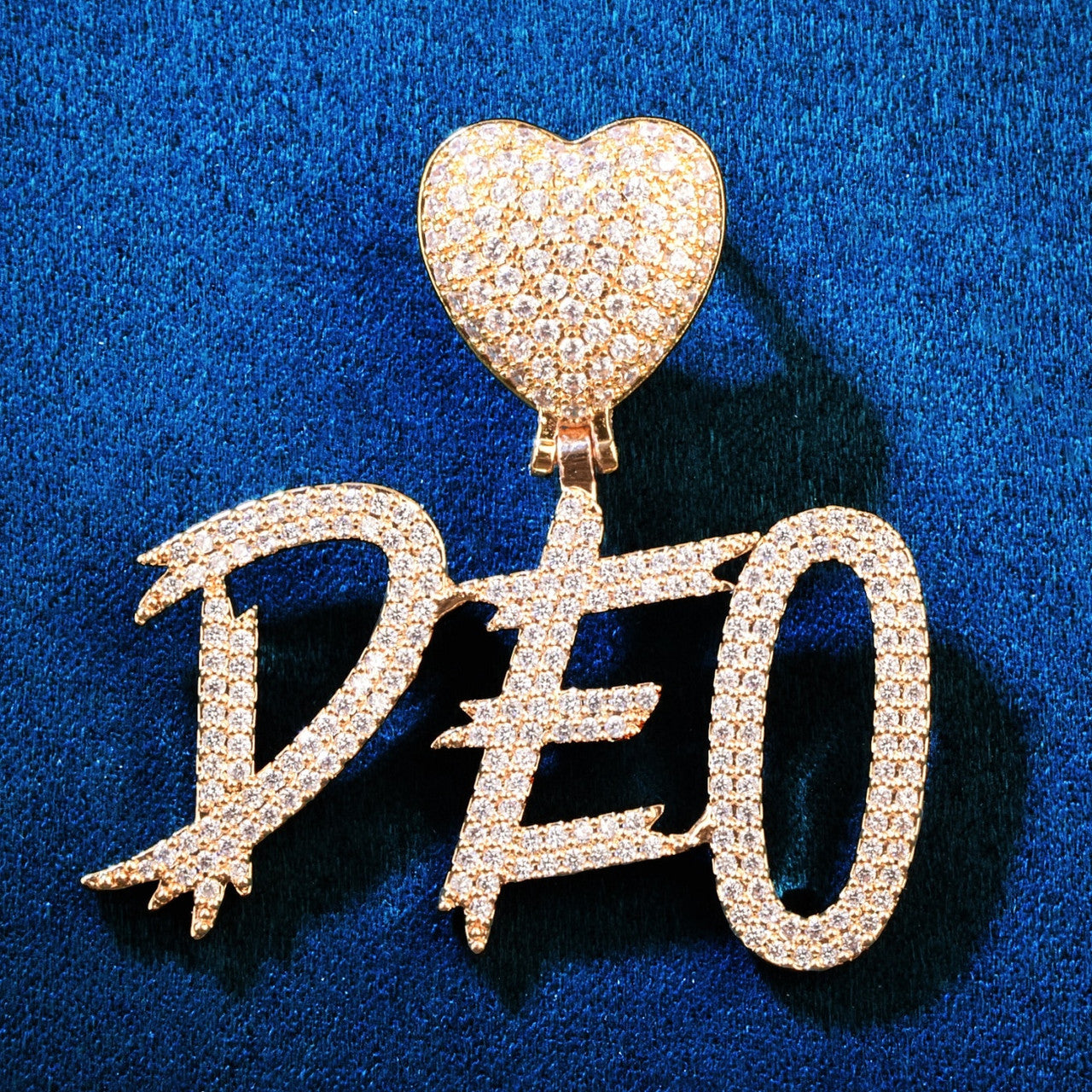 Frozen Ice 24k 925 Script Letters Initial Heart Custom Made Hip Hop Chain Necklace