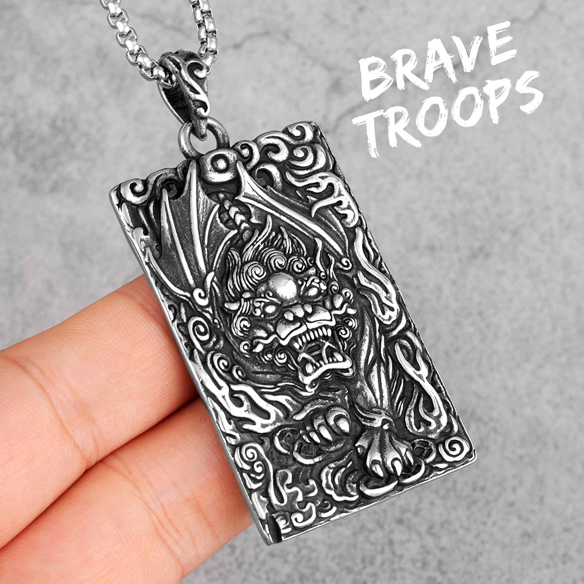 Mens Chinese Unicorn Stainless Steel Brave Troops Street Wear No Fade Pendant