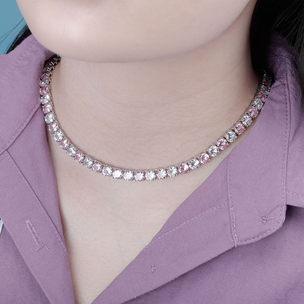 Pink Blue Iced 3mm-6mm Choker Style 1 Row AAA Tennis Chain Necklace