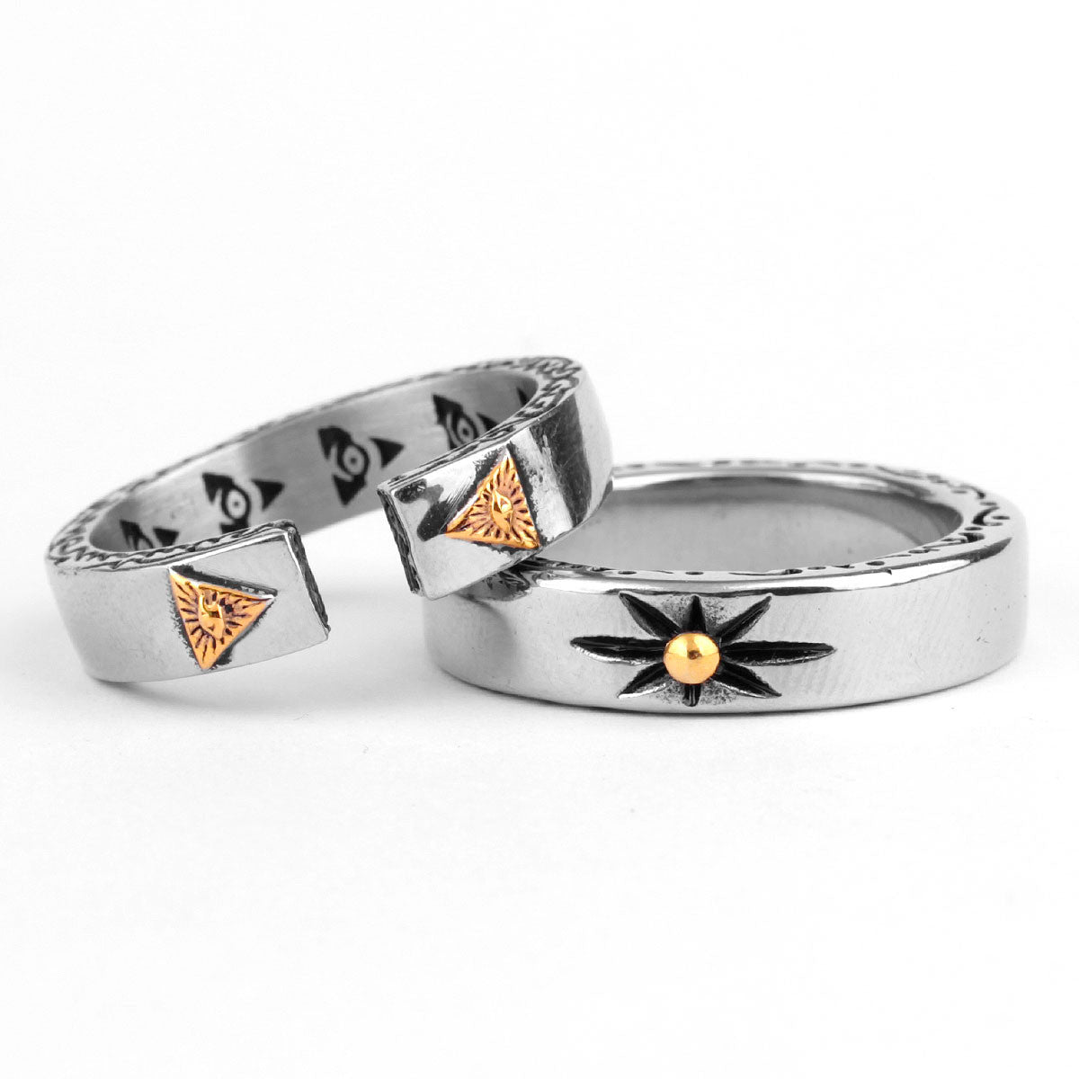 Mens No Fade Stainless Steel All Seeing Eye Illuminati Pyramid Street Wear Rings