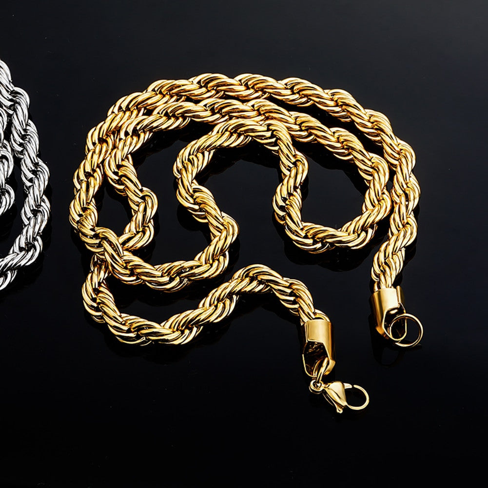 Mens Street Wear Classic 8MM Stainless Steel Rope Link Hip Hop Casual Chain Necklace