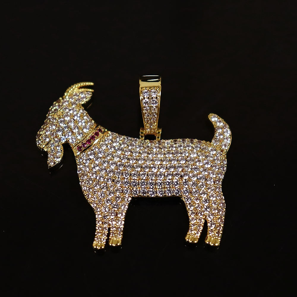Fully Iced AAA Simulate Diamond Micro Pave The Goat Hip Hop Pendant Chain Necklace