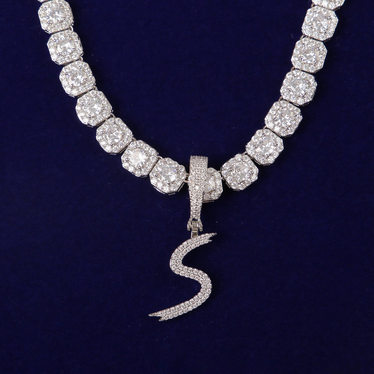 Solo Script | Single Scripted Letter Iced Blinged Out Box Link Chain Pendant