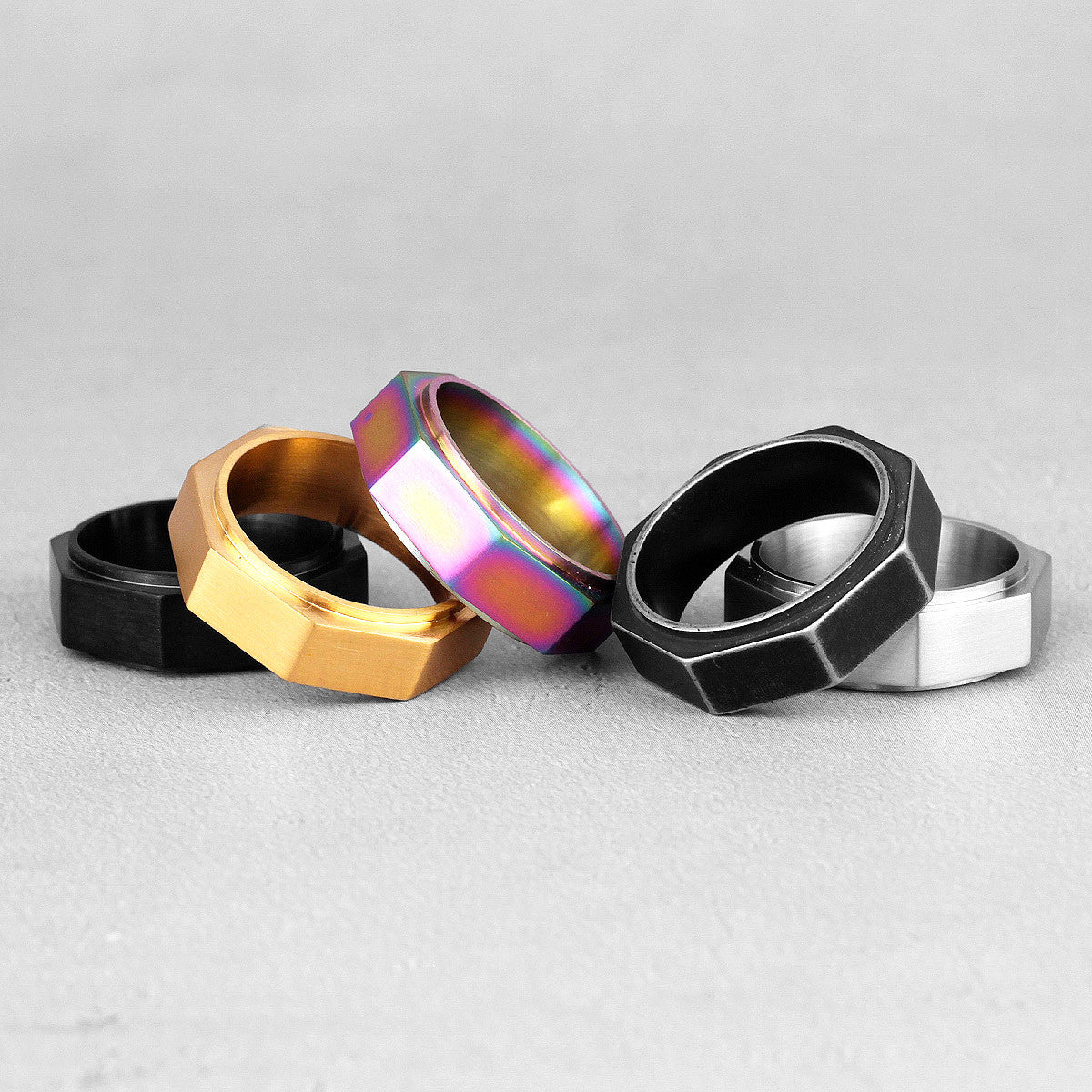 Mens Metal | 14k Gold Black over Solid Stainless Steel Strong Vintage Engine Screw Ring