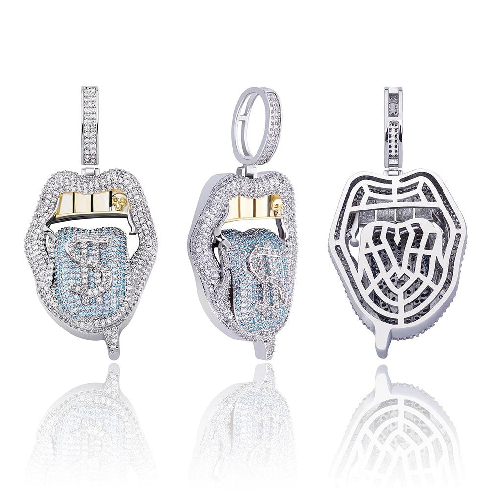 Pink Blue Cash Money Tongue Hot Girl Gold Grillz Hip Hop Pendant Chain Necklace