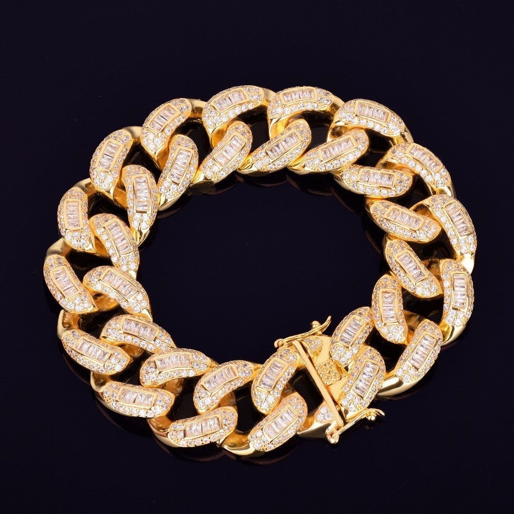 22mm Baguette AAA Flooded Ice Miami Cuban Link Hip Hop Street Rock Bracelet
