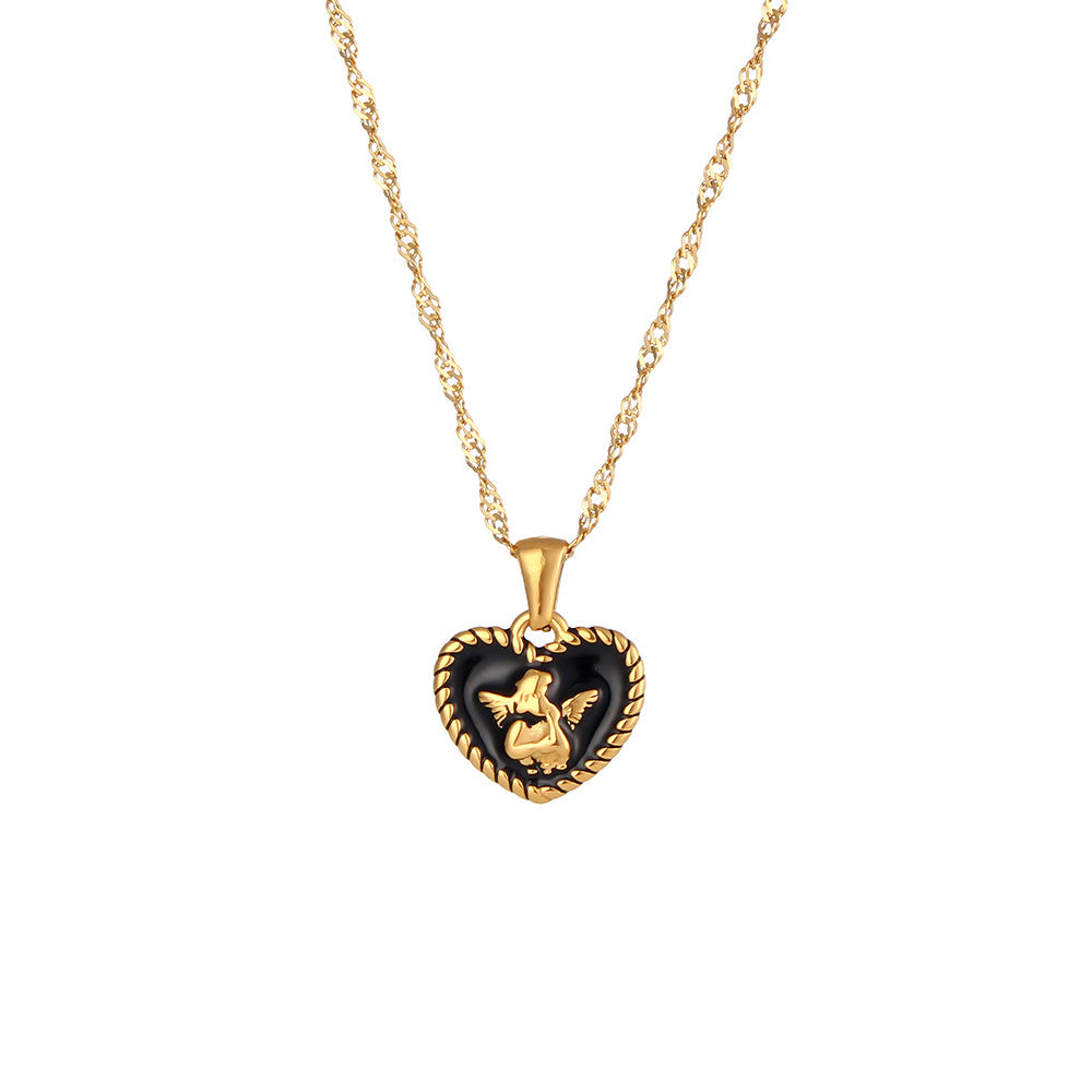18k Gold Stainless Steel Tarnish Free Angel Heart Enamel Pendant Necklaces