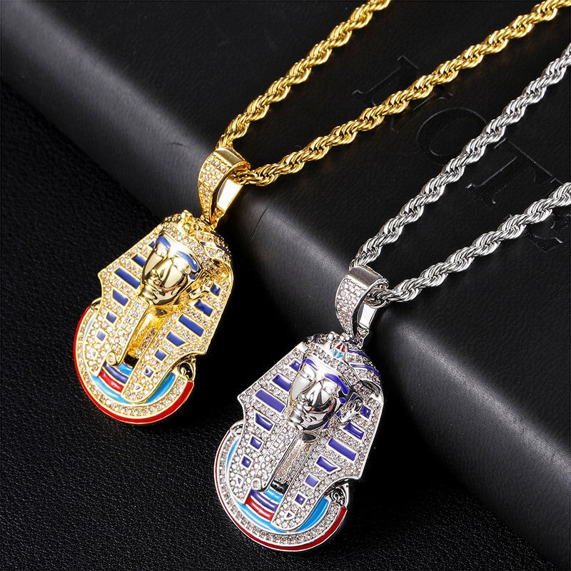 Ancient African Egyptian Pharaoh Flooded Ice Hip Hop Pendant Chain Necklace