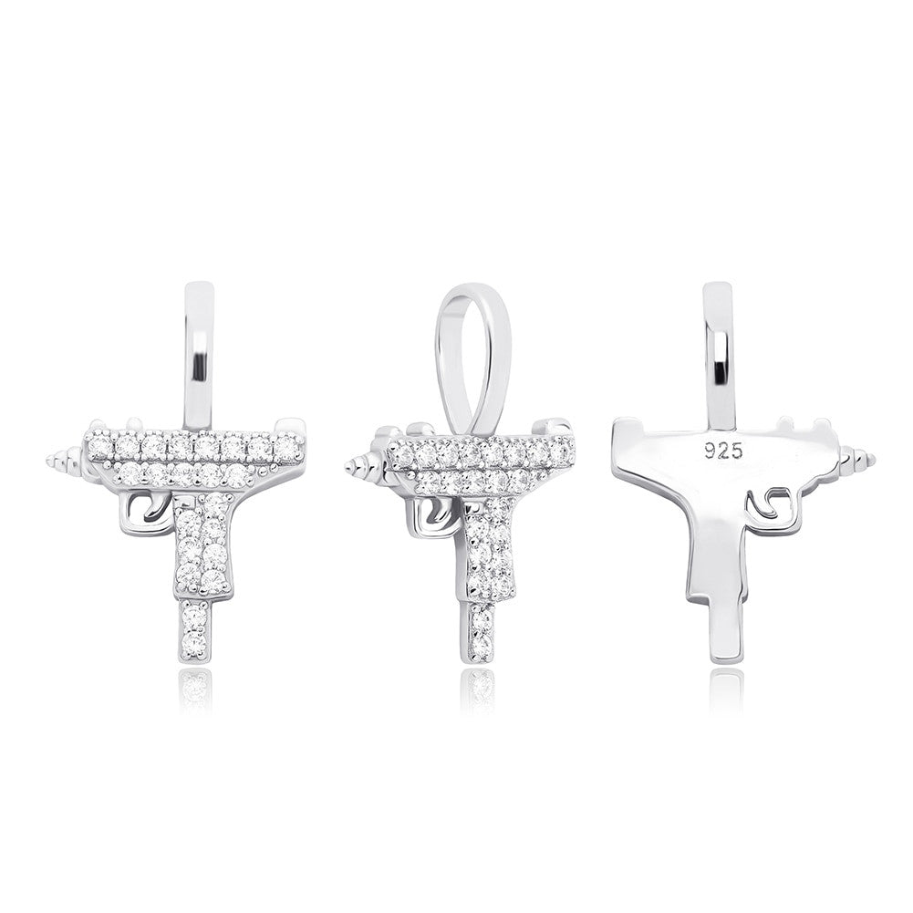 Ride or Die Rose Gold 14k Gold Solid .925 Sterling Silver Uzi Machine Gun Chain Necklace