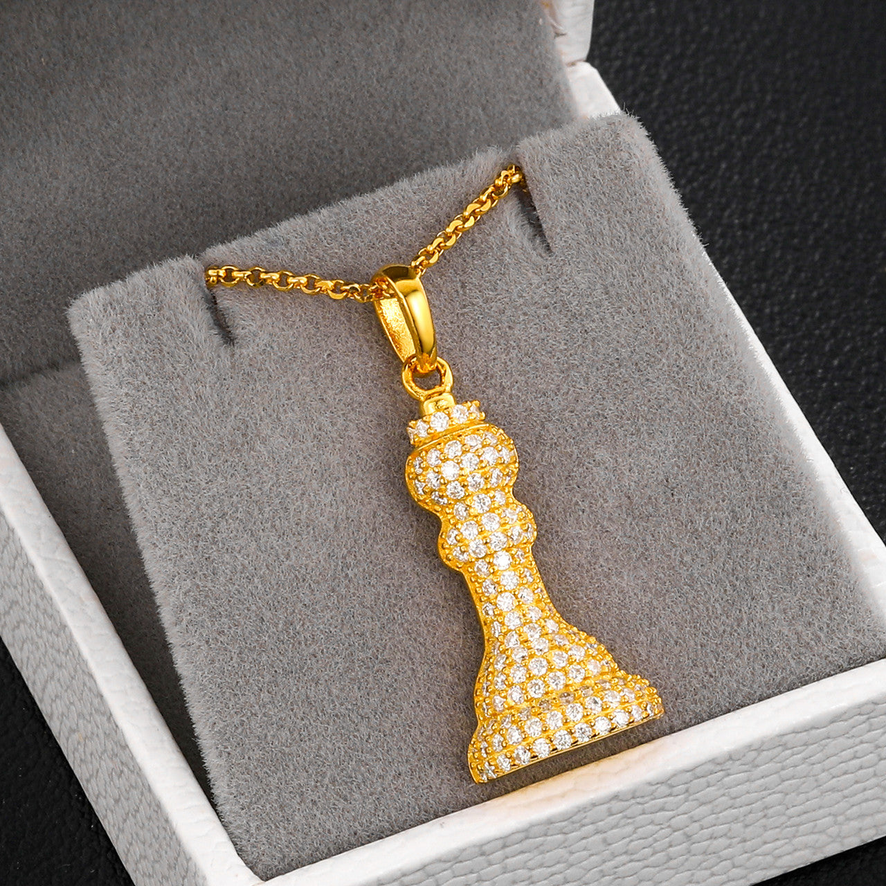 King Chess Piece Genuine Diamond 925 Sterling Silver Hip Hop Pendant Chain Necklace