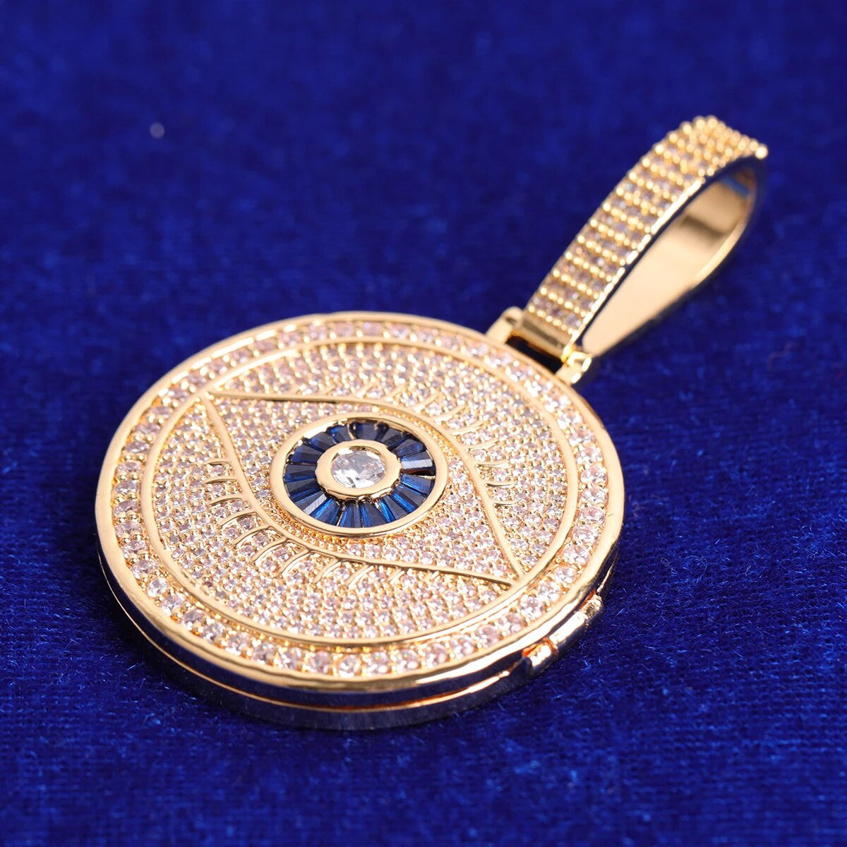 All Seeing Eye Flooded Ice Hip Hop Photo Picture Pendant Micro Pave Chain Necklace