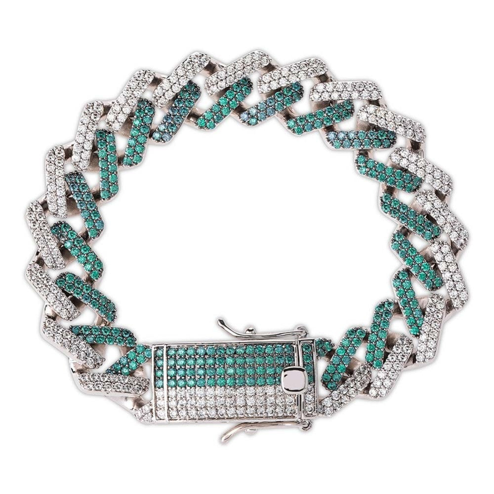 Mens Hip Hop Mint Blue Ice Two Tone Bling Street Wear Jewelry Fashion Bracelet