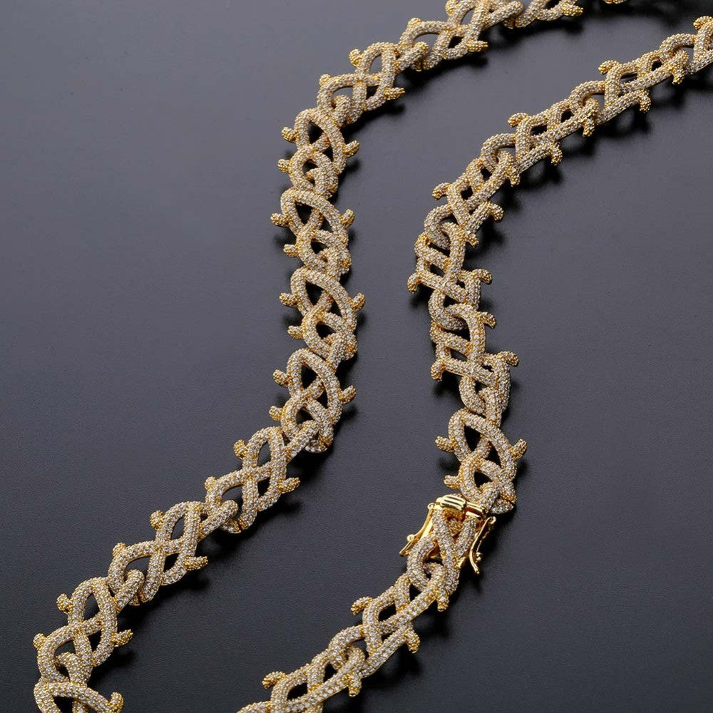 Mens Flooded Ice Crown Of Thorns Cuban Link Hip Hop Chain Necklace