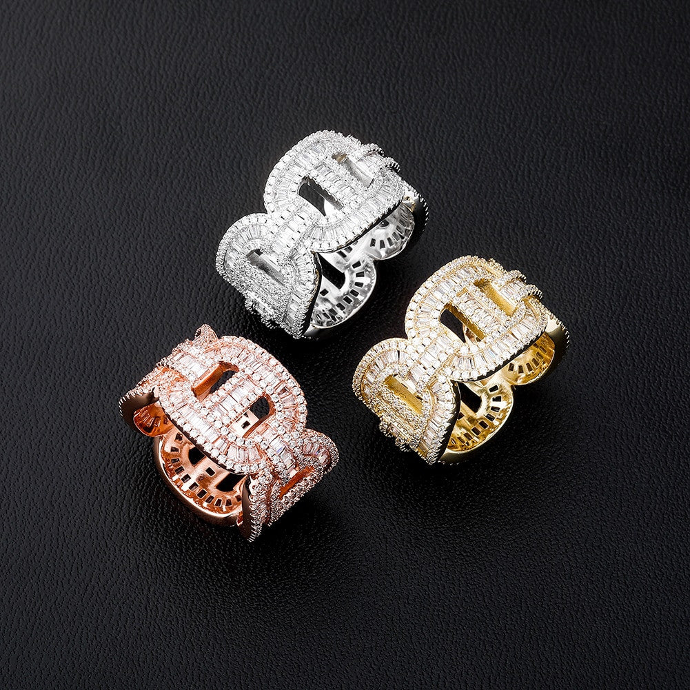 Mens Flooded Ice Cuban Link Hip Hop AAA Micro Pave Bling Rings