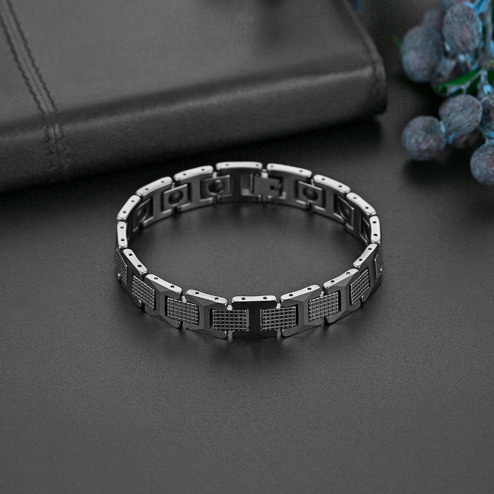 Mens Luxury Magnetic Stone Gold Tungsten Carbide Classic Casual Bracelet