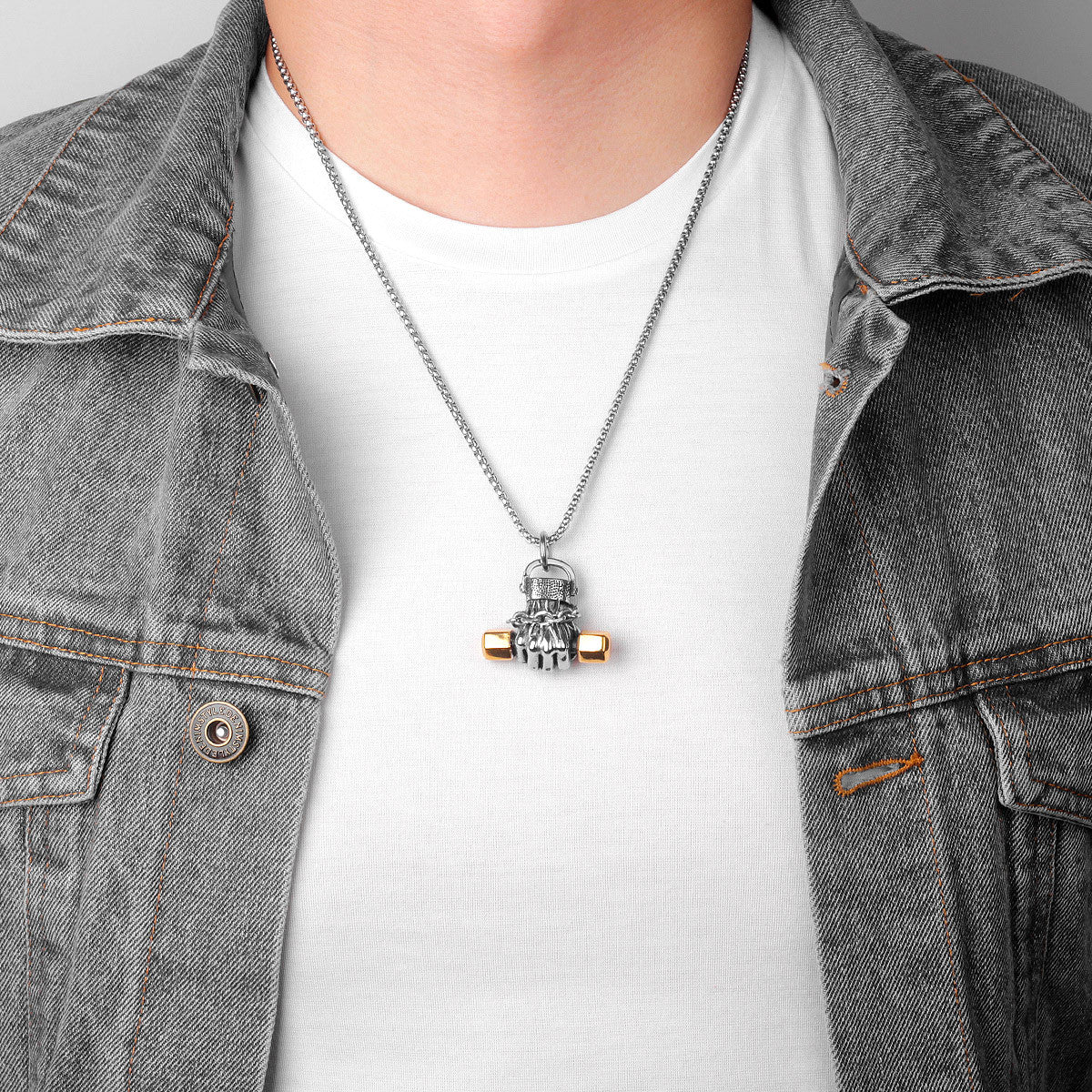 Mens Street Wear No Fade Stainless Steel Fit Life Dumbbell Hip Hop Pendant